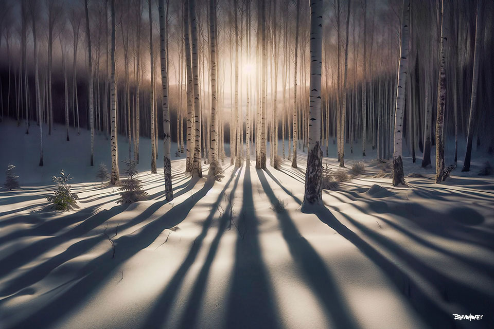 Aspen Dawn (Aspen trees at sunrise in Winter)